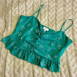 Green floral crop top form Topshop